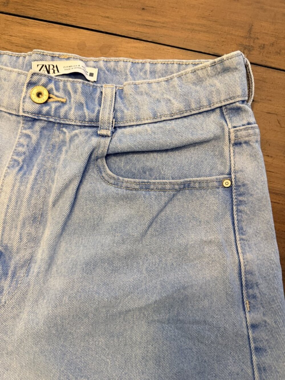 Zara Light Wash Distressed Jorts Denim Shorts High Rise Mom Fit | Size 8 - Picture 5 of 12